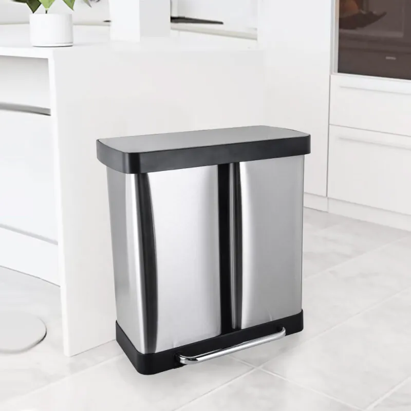 Dual Compartment Recycling Kitchen Step Trash Can with Soft-Close Lid - Image 8
