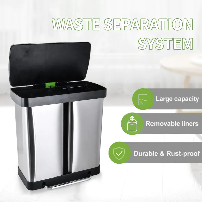 Dual Compartment Recycling Kitchen Step Trash Can with Soft-Close Lid - Image 2