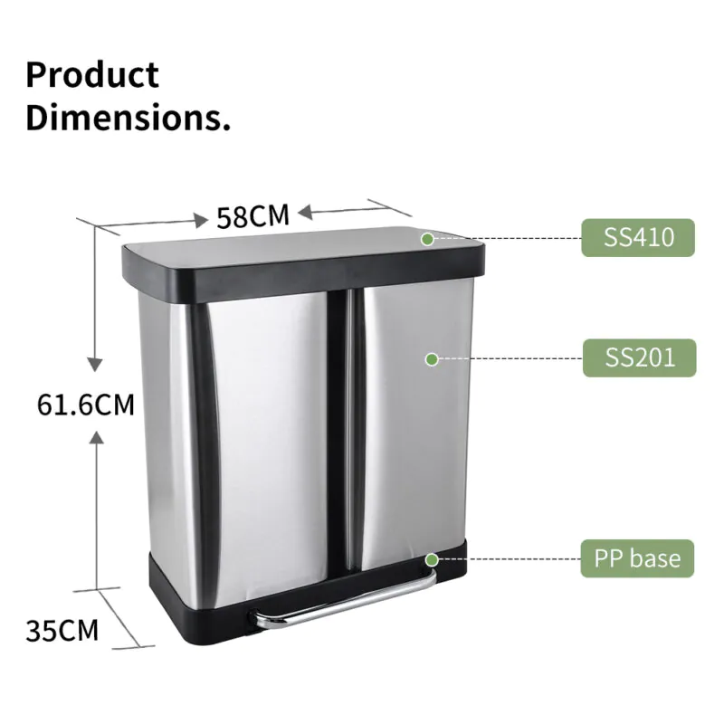Dual Compartment Recycling Kitchen Step Trash Can with Soft-Close Lid - Image 3