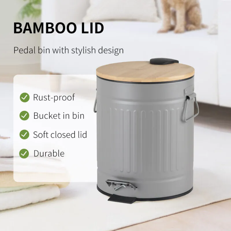 Eco-friendly Pedal Waste Bin With Bamboo Lid-WBR004 - Image 2