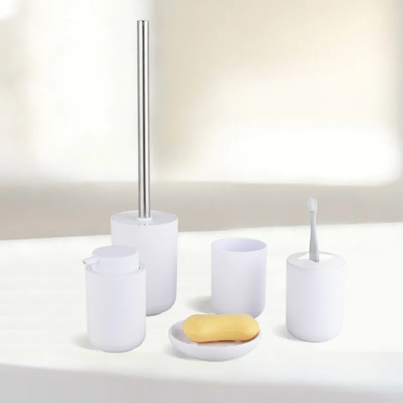White Color Plastic Toilet Accessories 5 PCS Set BA184S05