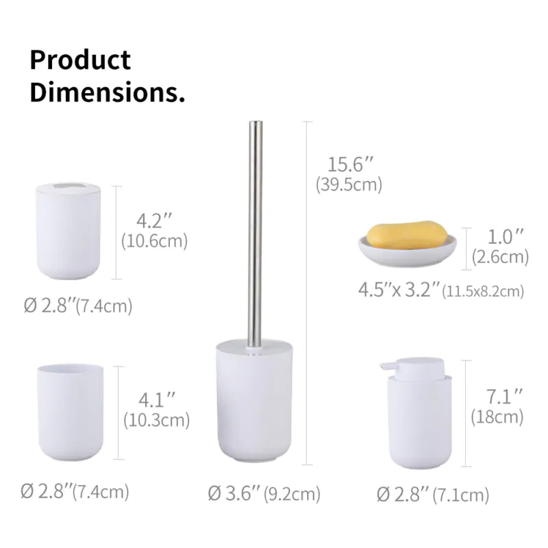 White Color Plastic Toilet Accessories 5 PCS Set BA184S05 - Image 4