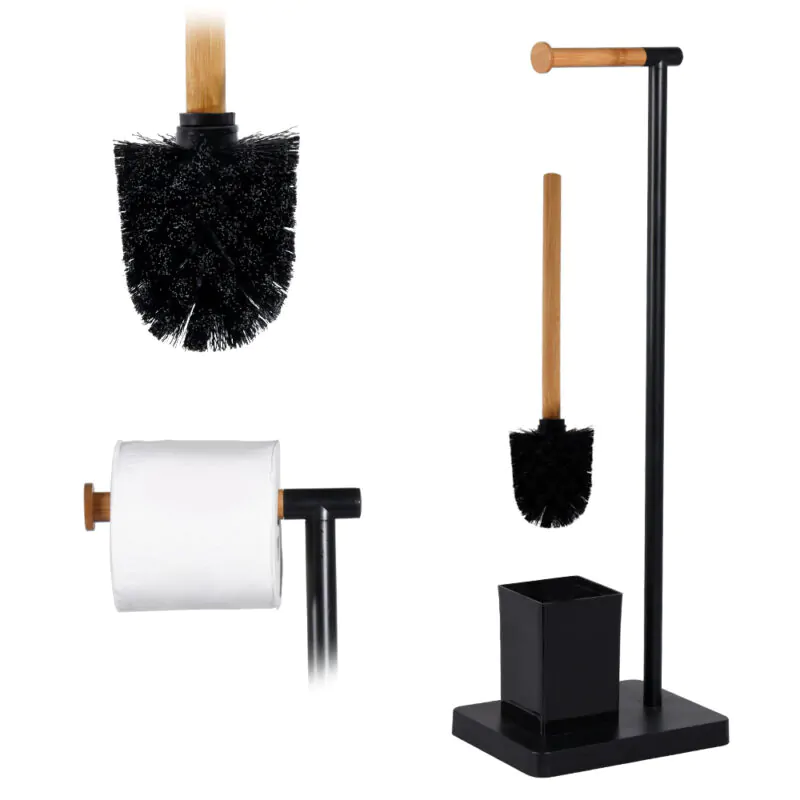 Bamboo Toilet Paper Holder with Brush Holder BTH034