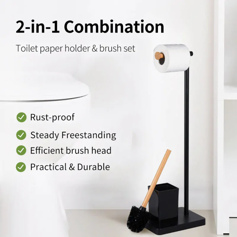 Bamboo Toilet Paper Holder with Brush Holder BTH034 - Image 2