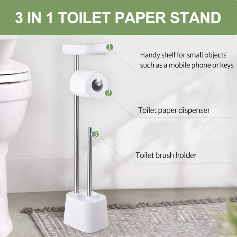 Bathroom Heavyweight Toilet Tissue Paper Roll Storage Holder Stand with Reserve and Shelve BTH042 - Image 2