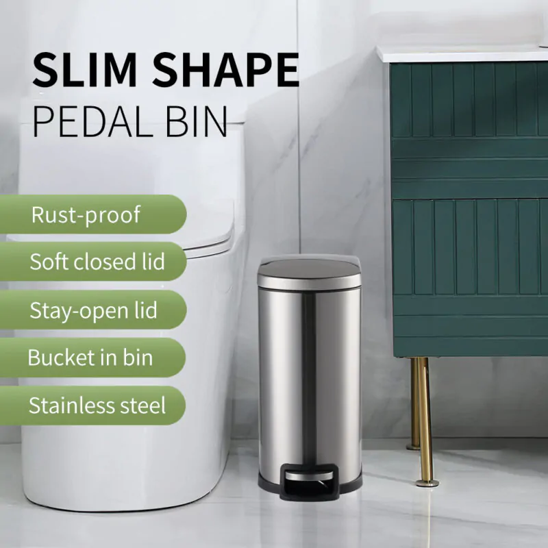 410 Stainless Steel Pedal Trash Bin WBO086 - Image 2