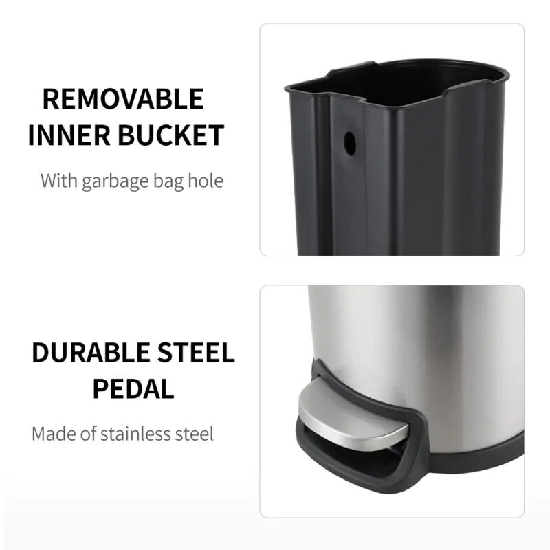 410 Stainless Steel Pedal Trash Bin WBO086 - Image 7