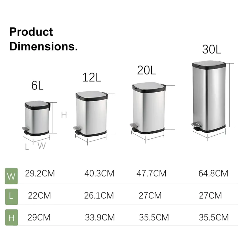 Trash Can Foot Pedal Bin 6L 12L 20L 30L WBS058 - Image 3