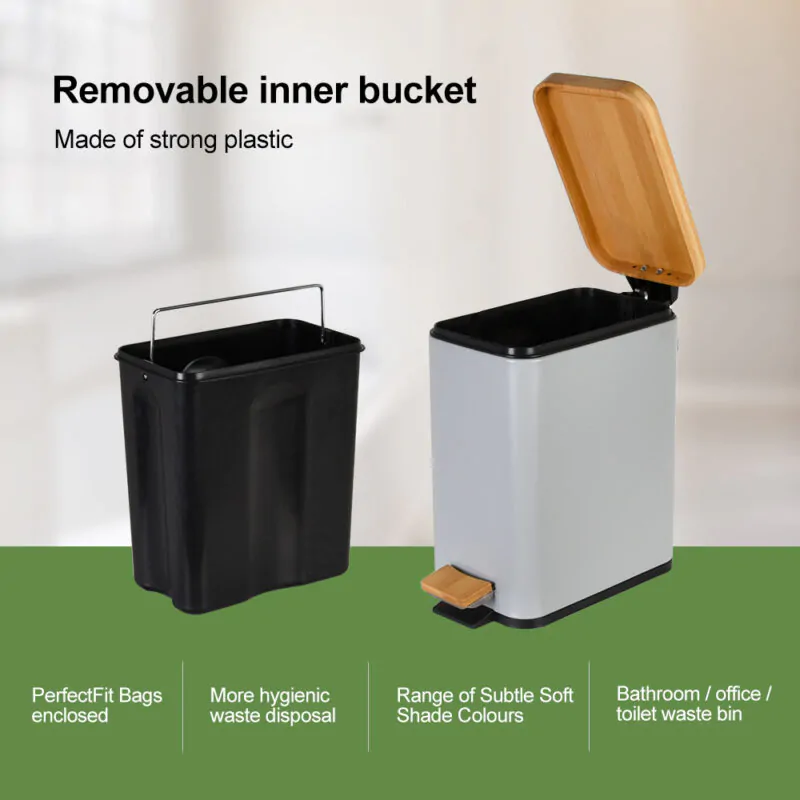 Dust Bin With Bamboo Lid WBS075 - Image 7