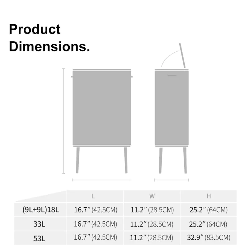 Trash cans with 4 high legs push and sensor WBS130 - Image 3