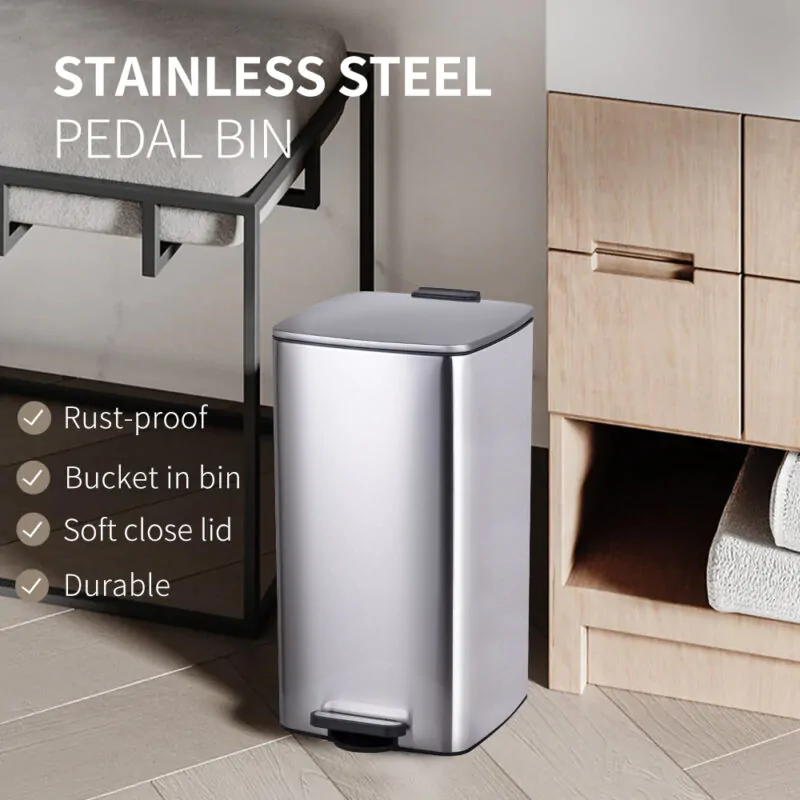 Rectangular stainless steel pedal trash can WBS131 - Image 2