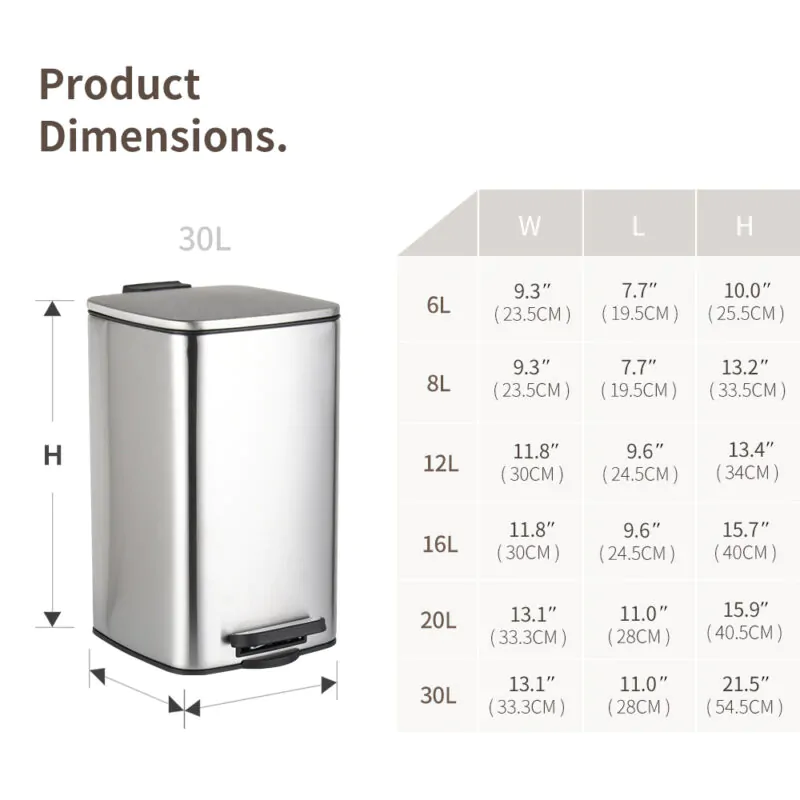 Rectangular stainless steel pedal trash can WBS131 - Image 3