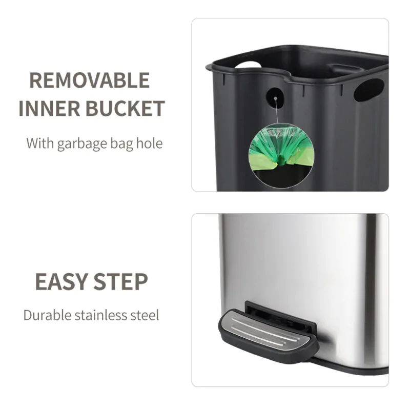 Rectangular stainless steel pedal trash can WBS131 - Image 7