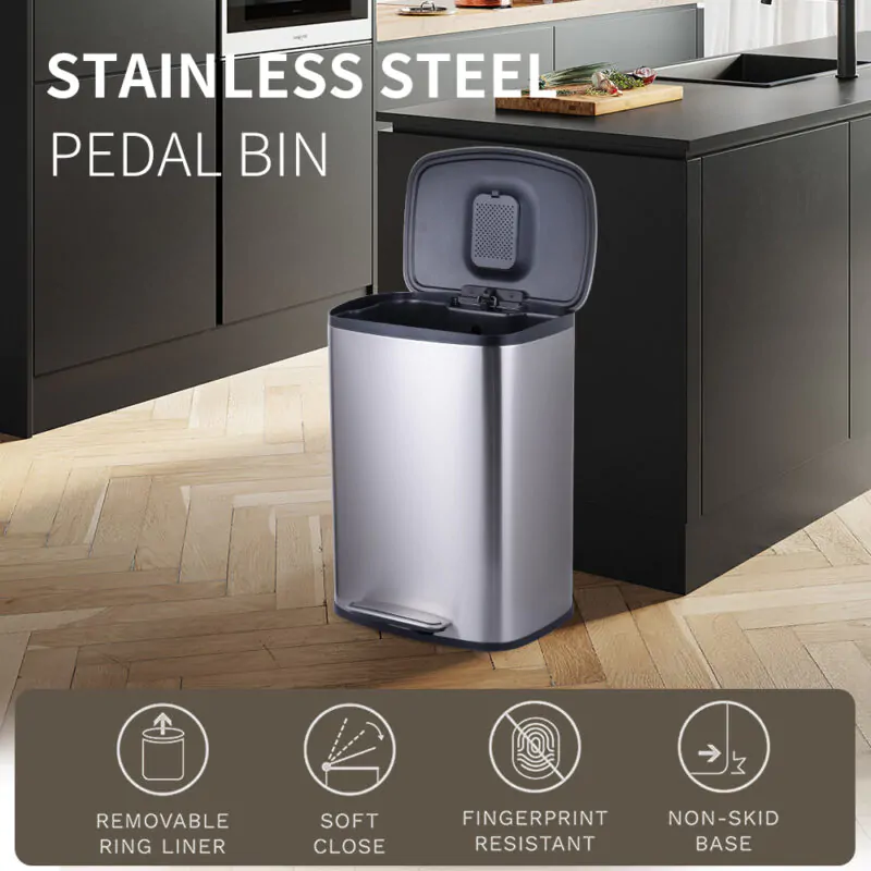 50L Stainless Steel Pedal Waste Bin WBS139L50 - Image 2