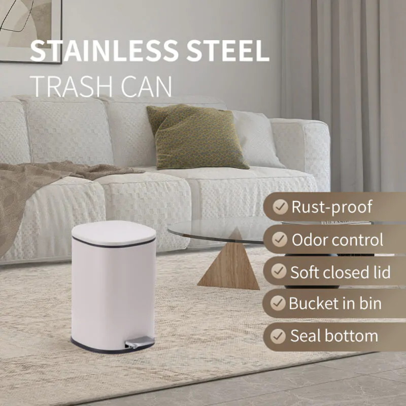 5L Stainless Steel Trash Can with Step Pedal WBS152 - Image 2