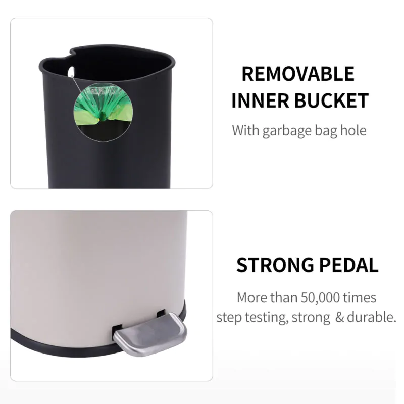 5L Stainless Steel Trash Can with Step Pedal WBS152 - Image 8